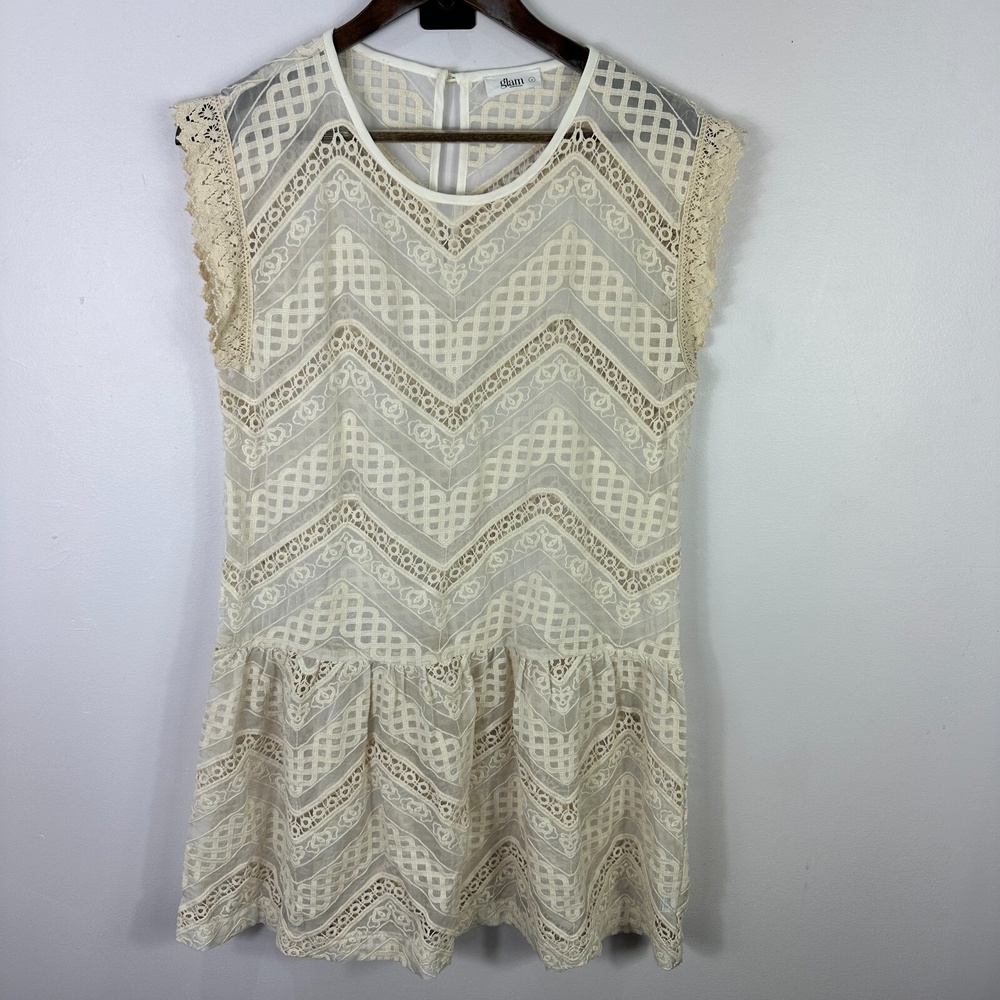 Glam Dress Small Ivory Lace Sleeveless Crochet Lace Cottagecore Romantic Indie